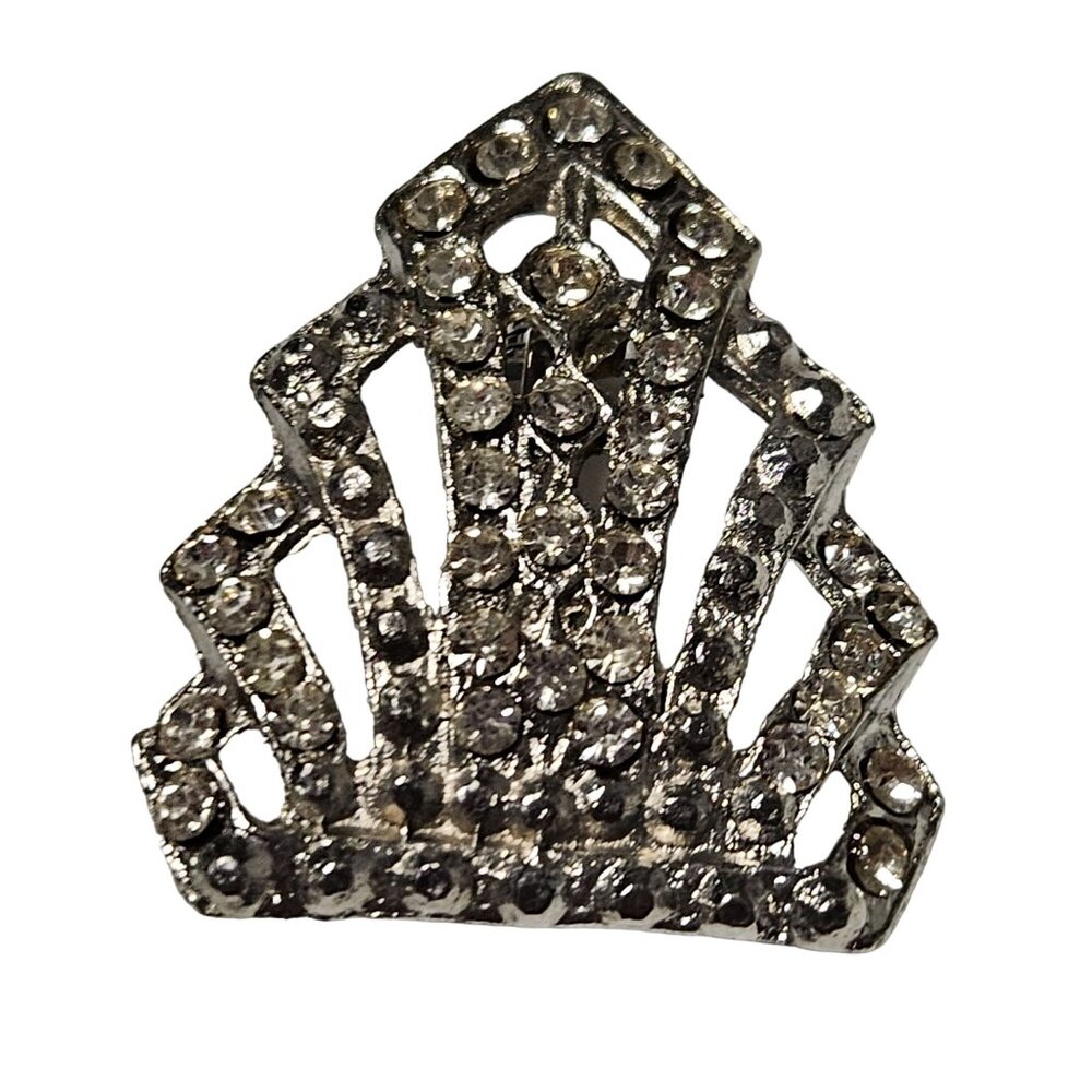 Vintage Rhinestone Brooch Art Deco Style Silver Tone Fashion Jewelry Accessory